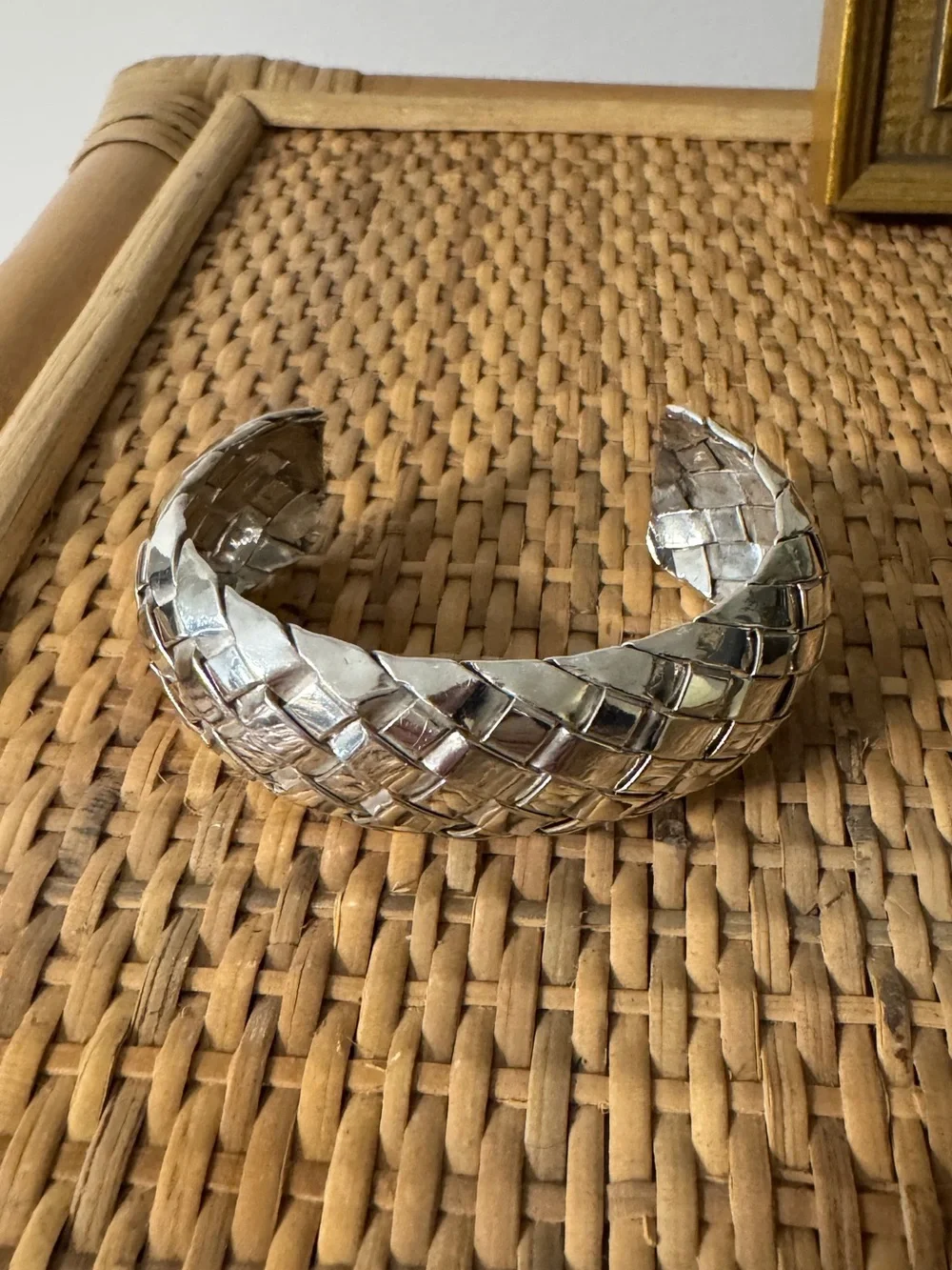 Vintage Taxco Mexico Basket Weave Woven 925 Sterling Silver Cuff Bracelet T B-2